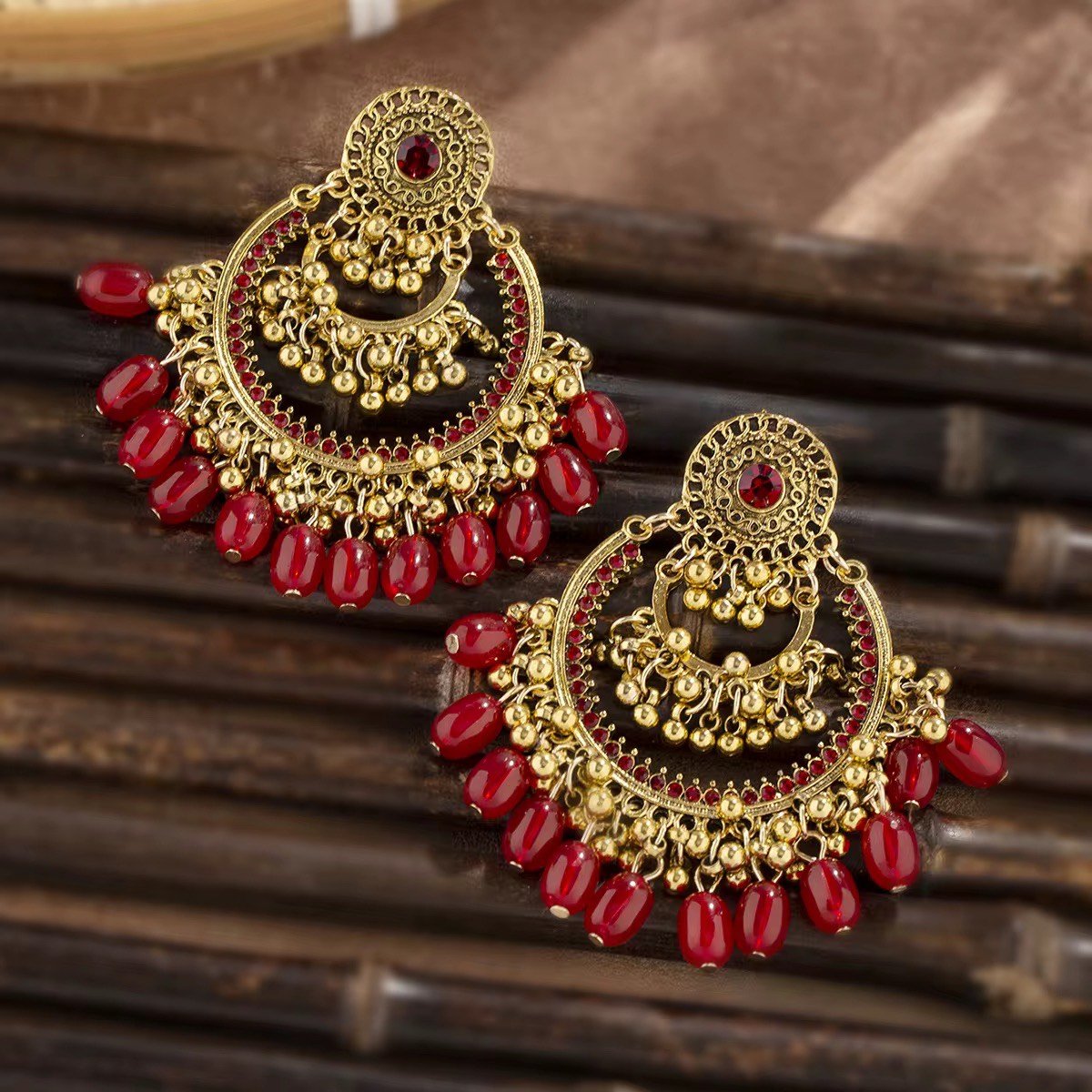 Red Stone Jhumka