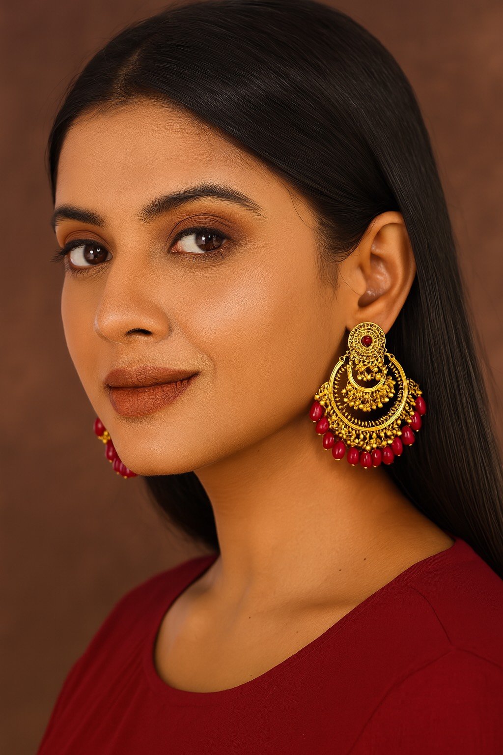 Red Stone Jhumka - Image 2
